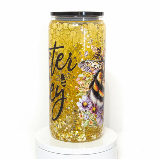 Sweeter than honey Tumbler 20oz glass with handle/Ready To Ship #14