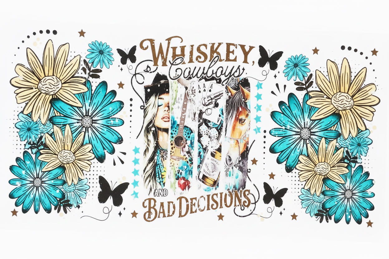 Whiskey Cowboys & Bad Decisions Tumbler Wrap #44