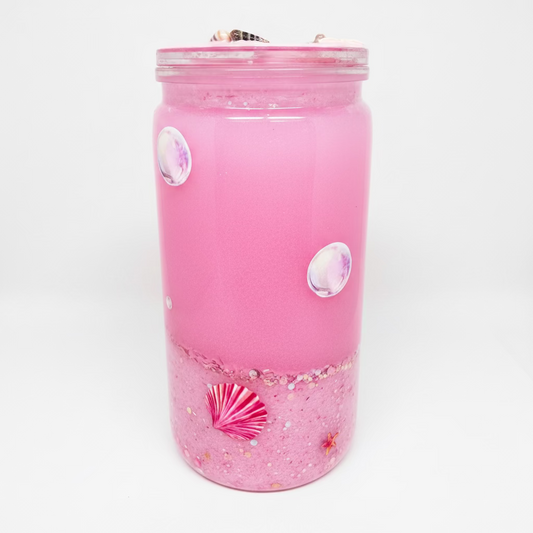 Pink Ocean & sea turtle wrap with decorated lid 16 oz acrylic / Ready To Ship #1