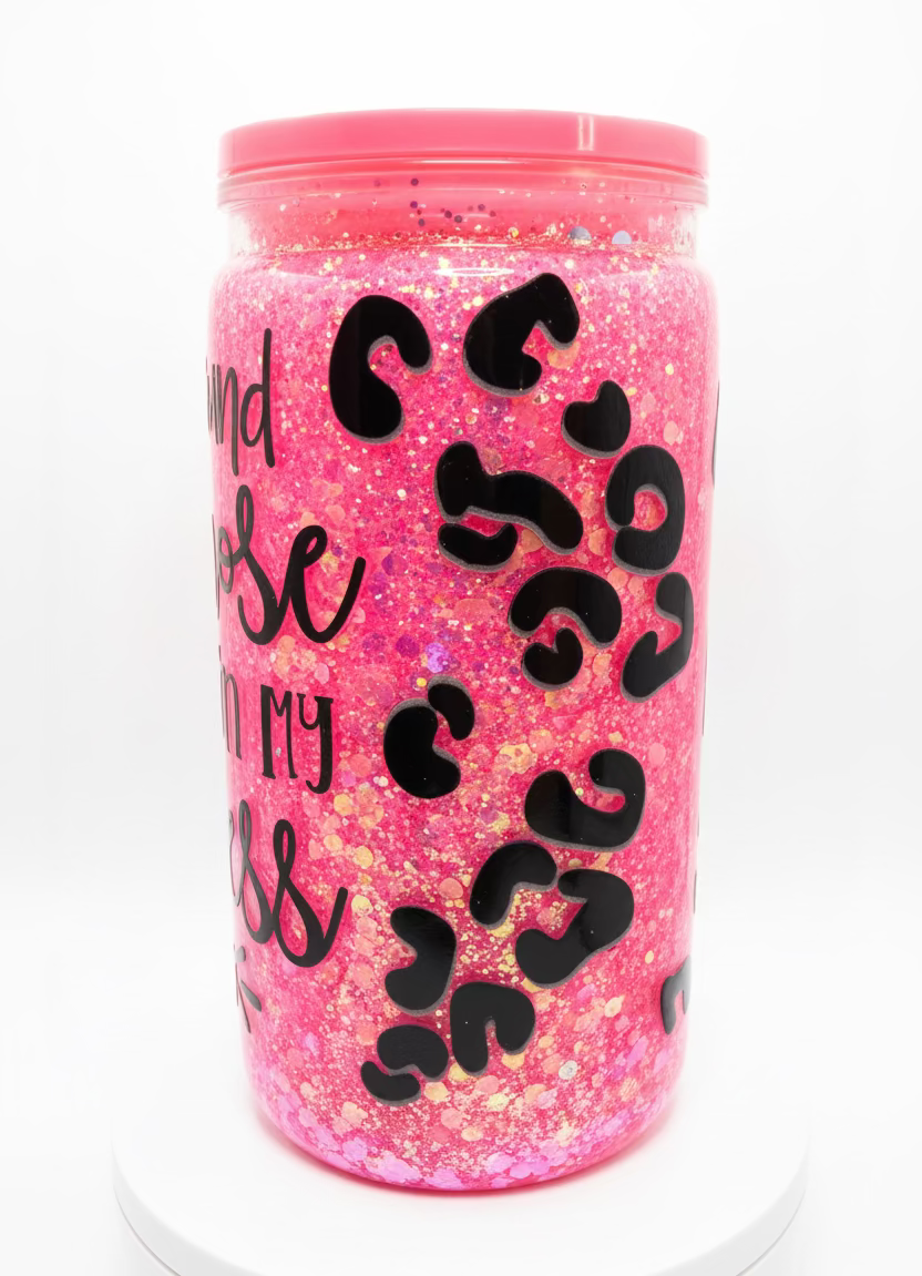 Hot Pink leopard print 16 oz acrylic / Ready To Ship #3