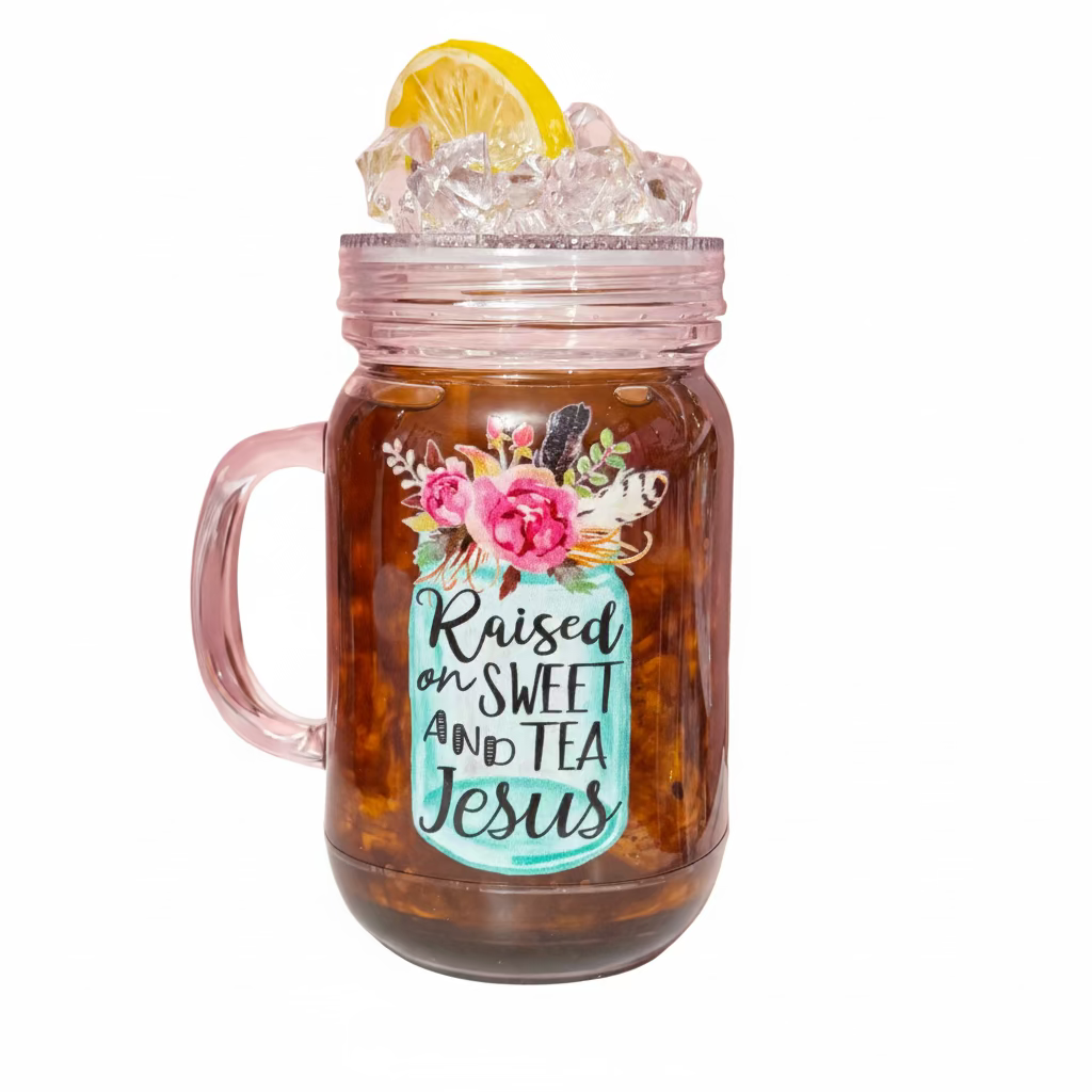 20 oz. Mason Jar Acrylic Snow Globe tumbler with handle
