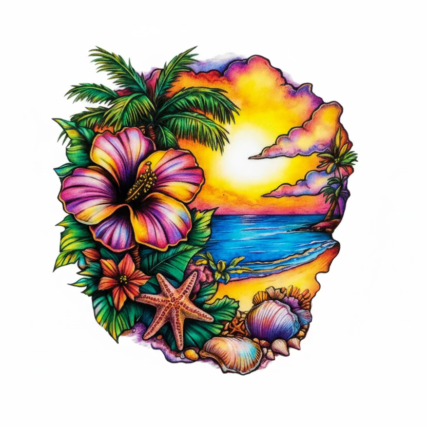 Hibiscus sunset Decal/Tumbler Wrap #352