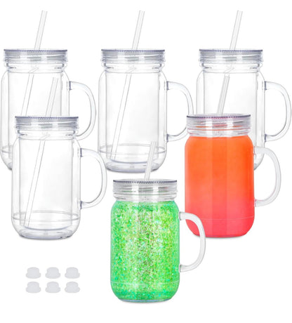 20 oz. Mason Jar Acrylic Snow Globe tumbler with handle