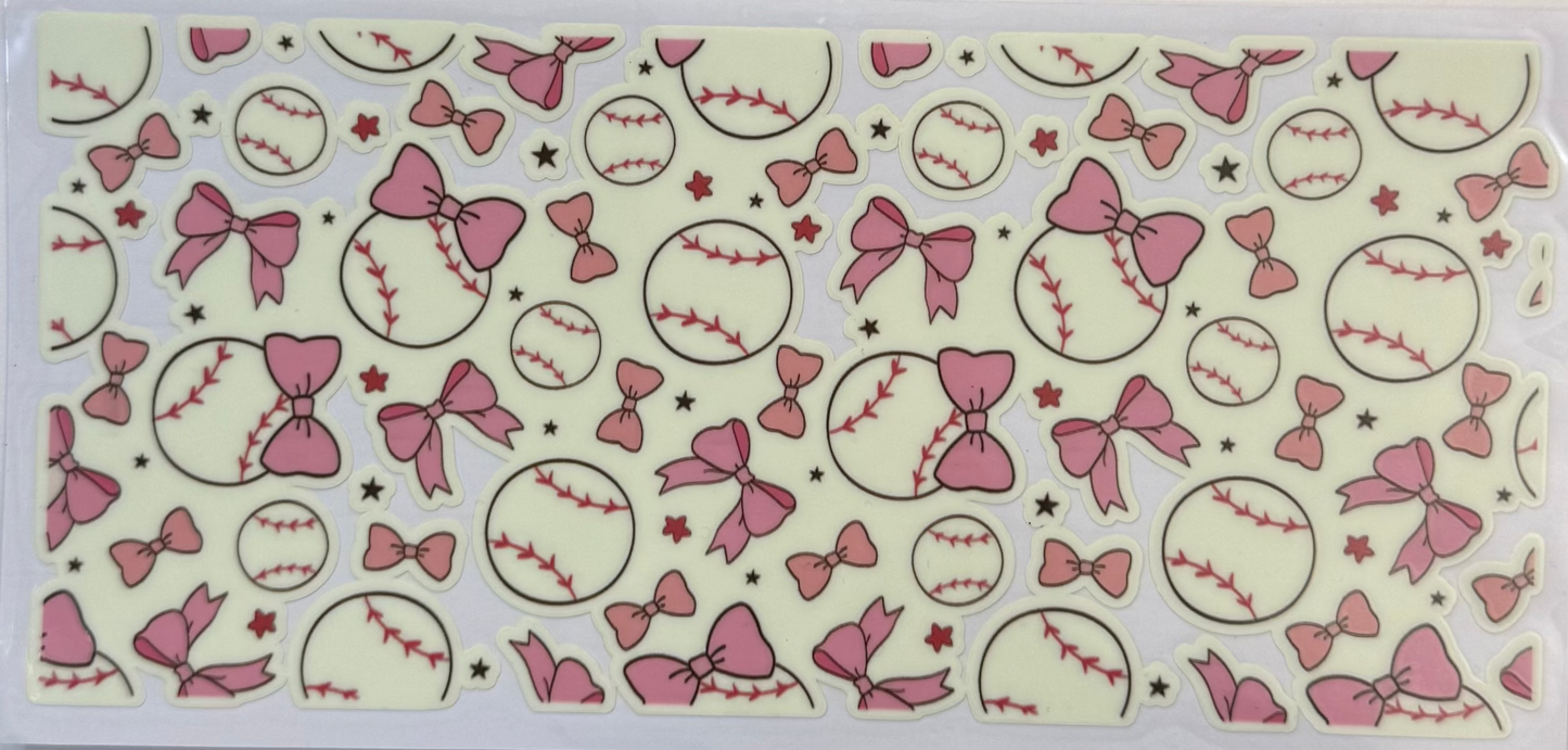 Baseball & Bows (Glow) Tumbler Wrap #134