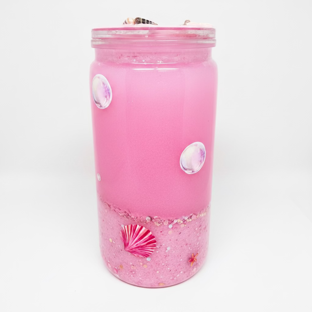 Pink Ocean & sea turtle wrap with decorated lid 16 oz acrylic / Ready To Ship #1