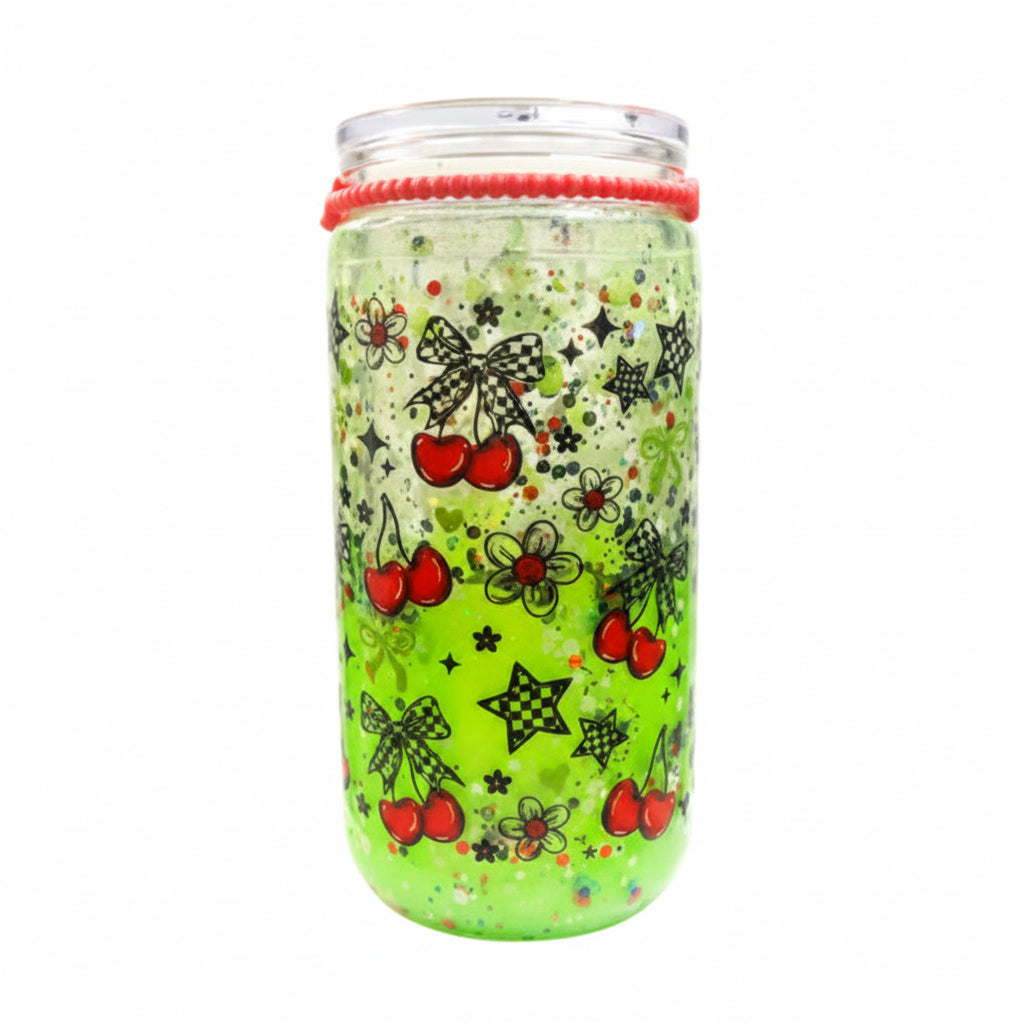 Cherry lime green lava 16 oz with handle / Ready To Ship #22