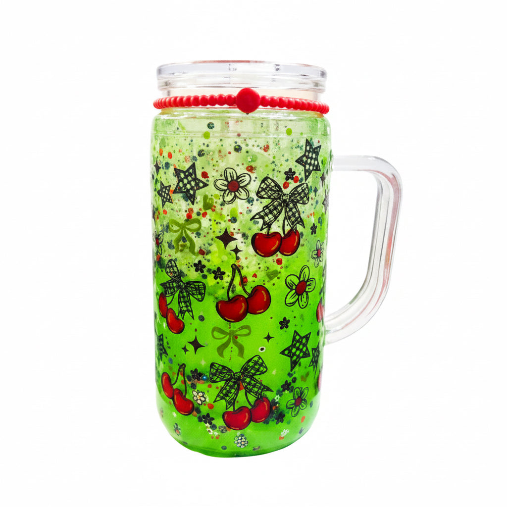 Cherry lime green lava 16 oz with handle / Ready To Ship #22
