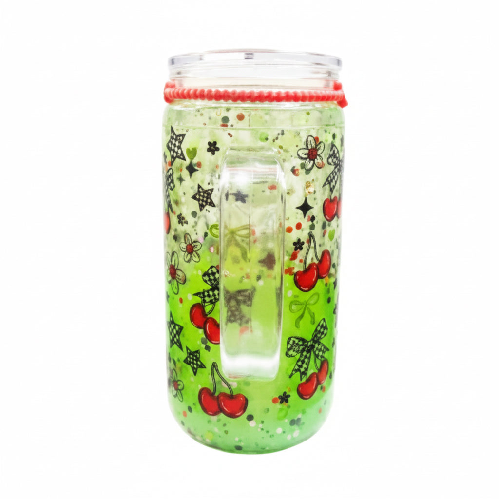 Cherry lime green lava 16 oz with handle / Ready To Ship #22