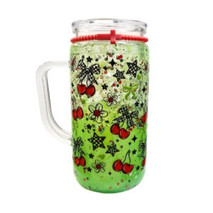 Cherry lime green lava 16 oz with handle / Ready To Ship #22