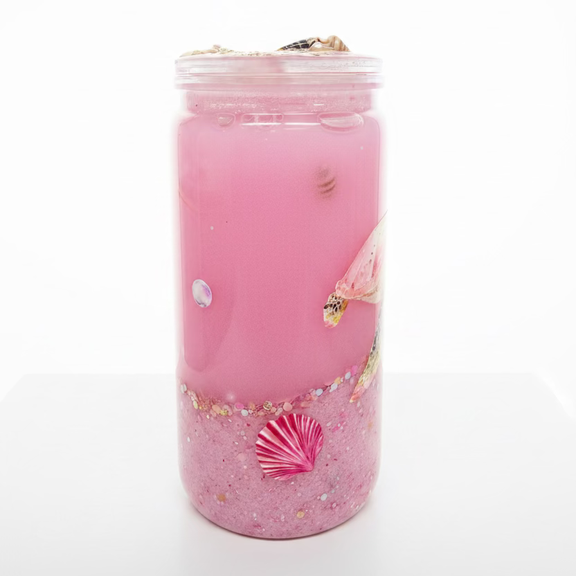 Pink Ocean & sea turtle wrap with decorated lid 16 oz acrylic / Ready To Ship #1