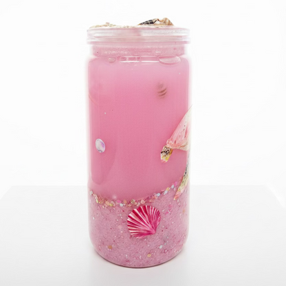 Pink Ocean & sea turtle wrap with decorated lid 16 oz acrylic / Ready To Ship #1