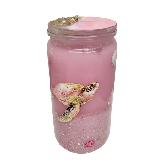 Pink Ocean & sea turtle wrap with decorated lid 16 oz acrylic / Ready To Ship #1
