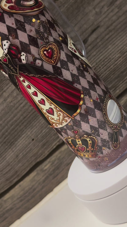 Queen of Hearts Stainless Steel  Snow Globe Tumbler 20oz. / Ready To Ship #12